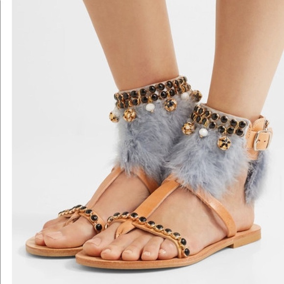 New! Mabu by Maria BK SZ 40 embellishedfurry leather sandals .